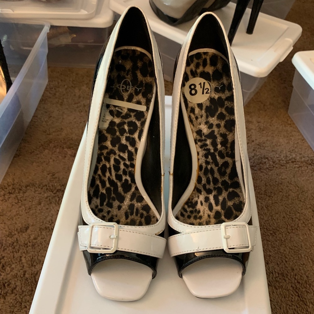 Black & White Peep-Toe Heels